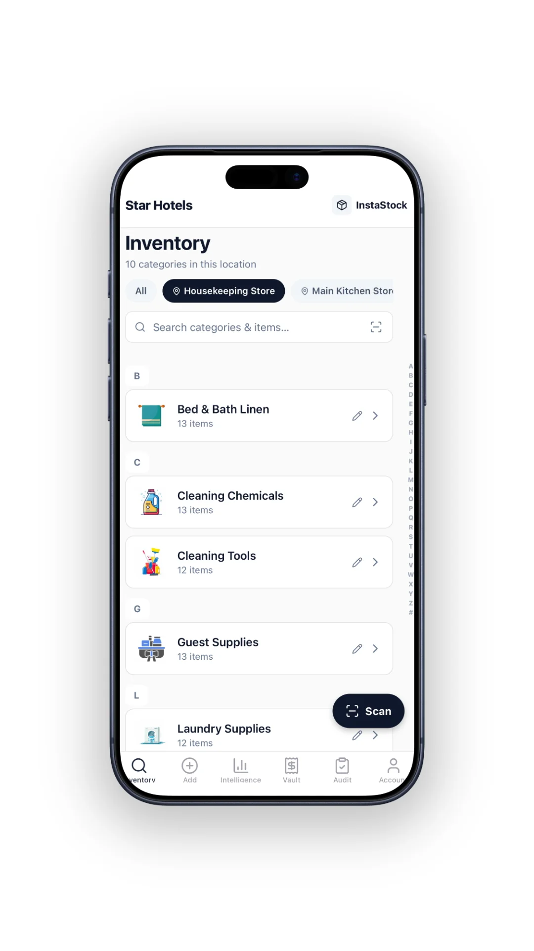 InstaStock main dashboard mockup